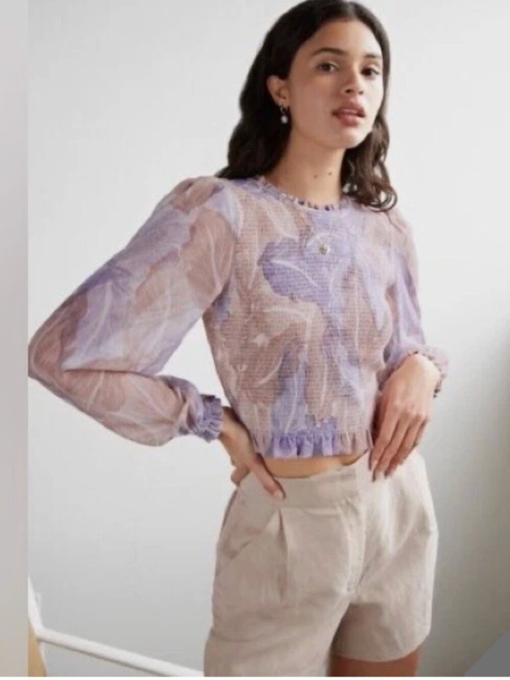 Wilfred-Aritzia Tempest Watercolor Blouse Pale Sky Sz XS